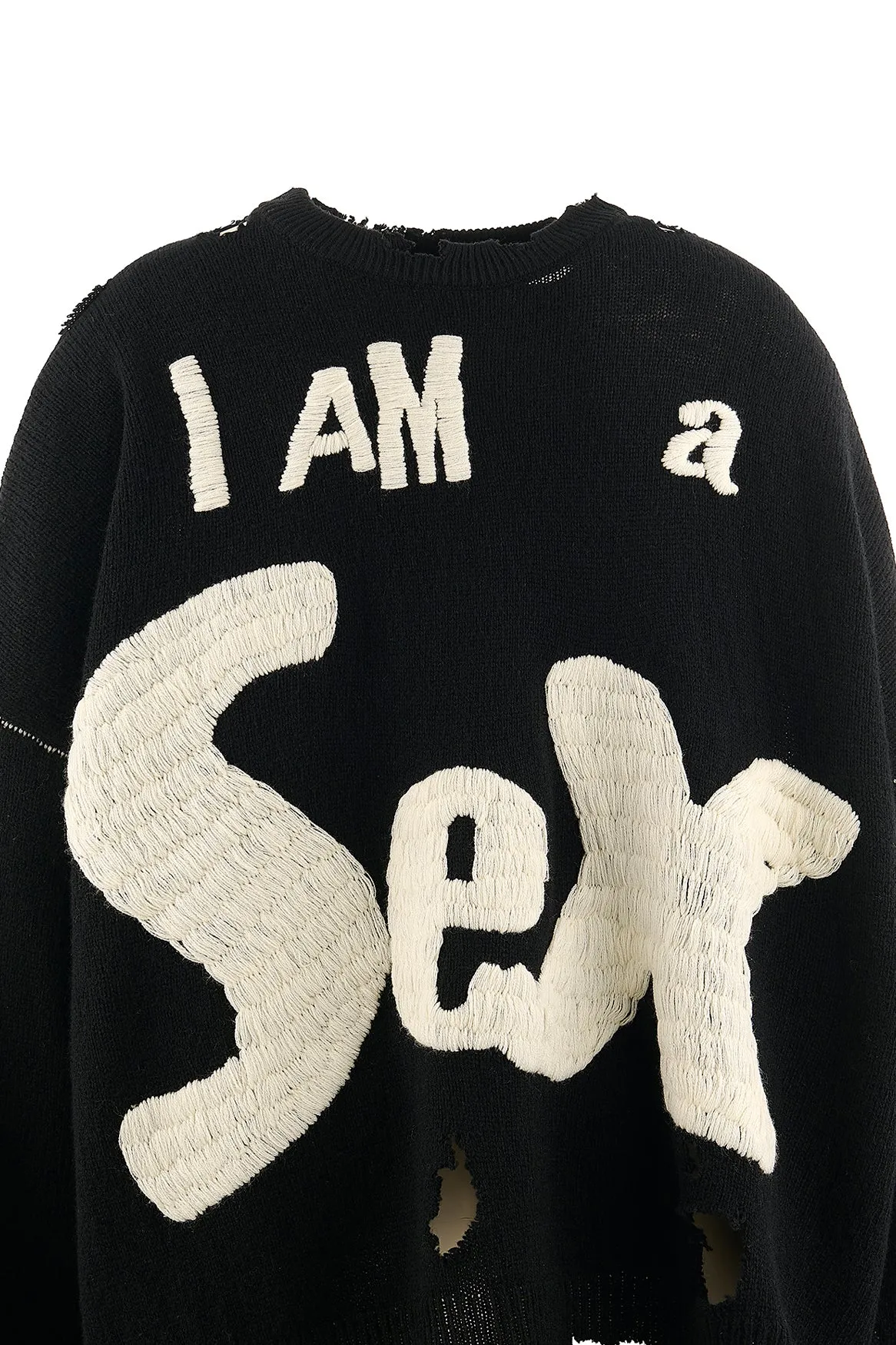 SAINT Mxxxxxx × Sex Pistols SP_CREW KNT/IAMA/BLK SEX PISTOLS band joint model destroyed hand-embroidered sweater, black S-XL, original 85% wool/15% polyester fiber blend, super complex front and rear panels, large-area hand-embroidery, hand-cut destruction treatment, custom-made correct joint main mark/wash mark